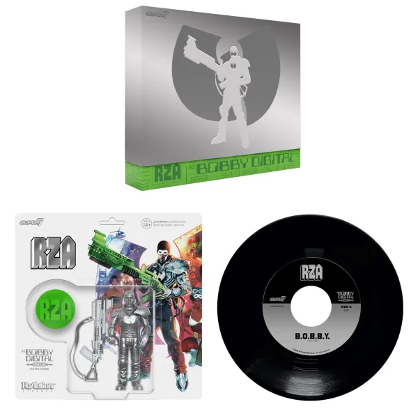 Super7 Rza^Bobby Digital Reaction Figures Wave 03 - Bobby Digital (Metallic Silver W/ 45 Adaptor)