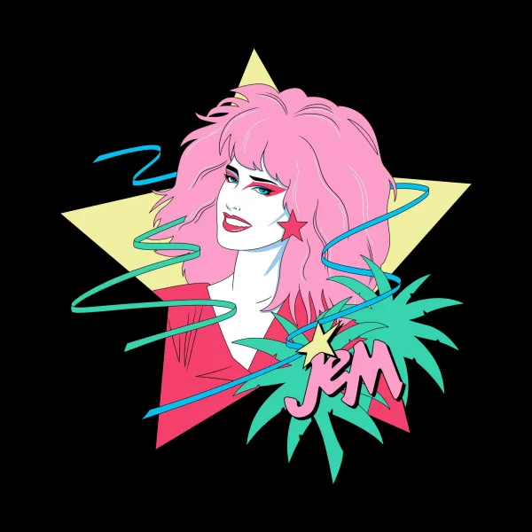 Super7 Jem And The Holograms^Jem And The Holograms - Jem Portrait Star - Vintage Black T-Shirt