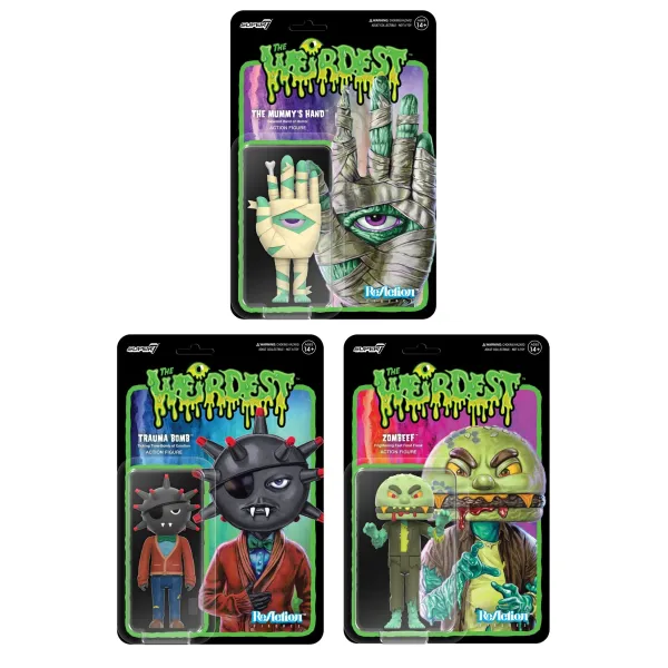 Super7 The Weirdest^The Weirdest Reaction Figures Wave 4 - Mummy'S Hand, Trauma Bomb & Zombeef (Putrid Pals)